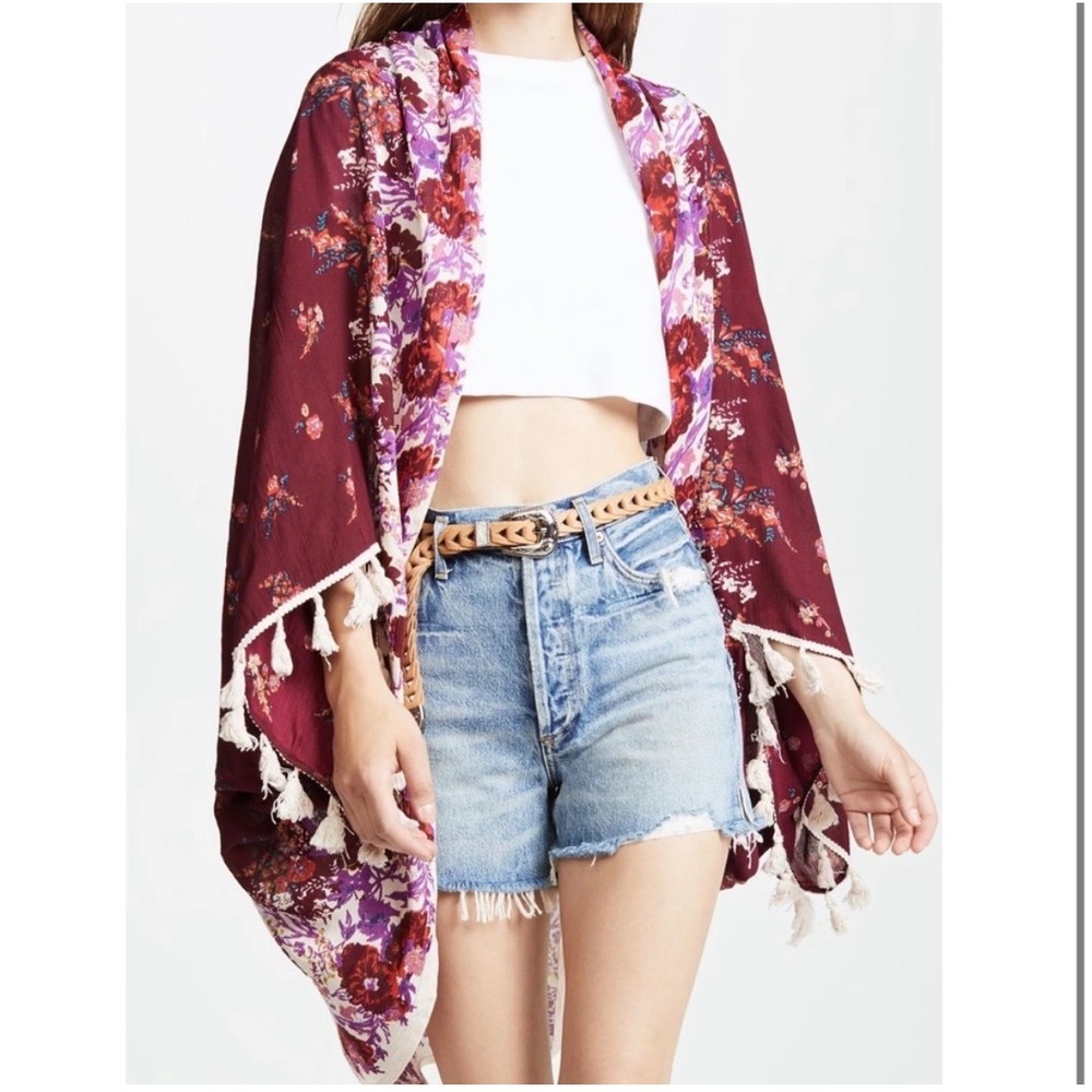 Free People Bali Wrapped in Blooms Floral Kimono Shawl Festival Boho OS Romantic
